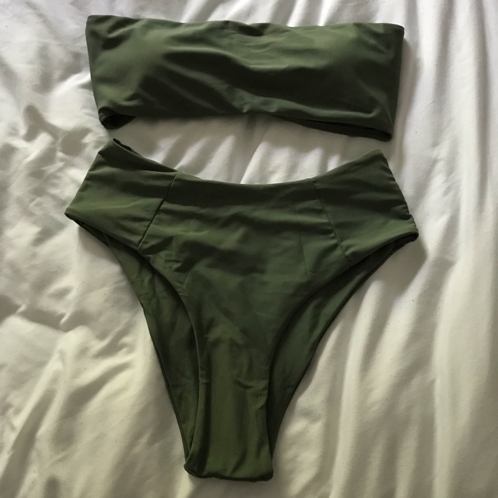 SHEIN Bandeau Top with High Cut Bikini Bottom